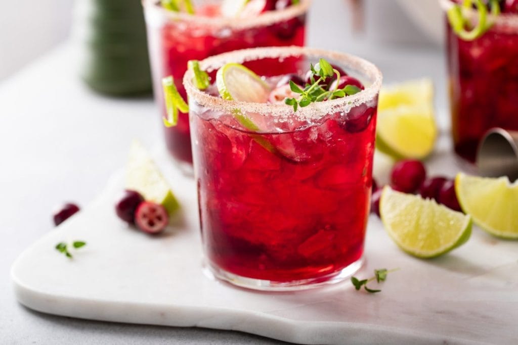 Cranberry and lime margarita cocktail or mocktail